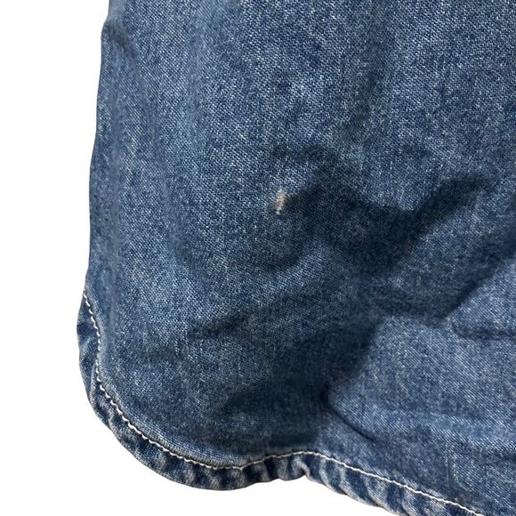 Vintage Cool Blues Embroidered Garden Teddy Bear Denim Button Down Shirt - Picture 6 of 9